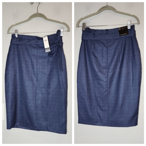 NWT Banana Republic Blue Plaid Pencil Midi Suit Skirt Removable Belt Pocket Sz 0 - Picture 5 of 15